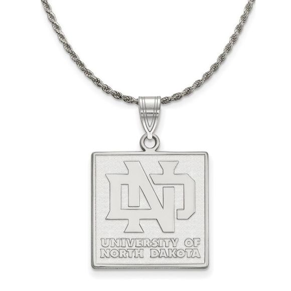 Sterling Silver North Dakota Large Square Logo Necklace -...